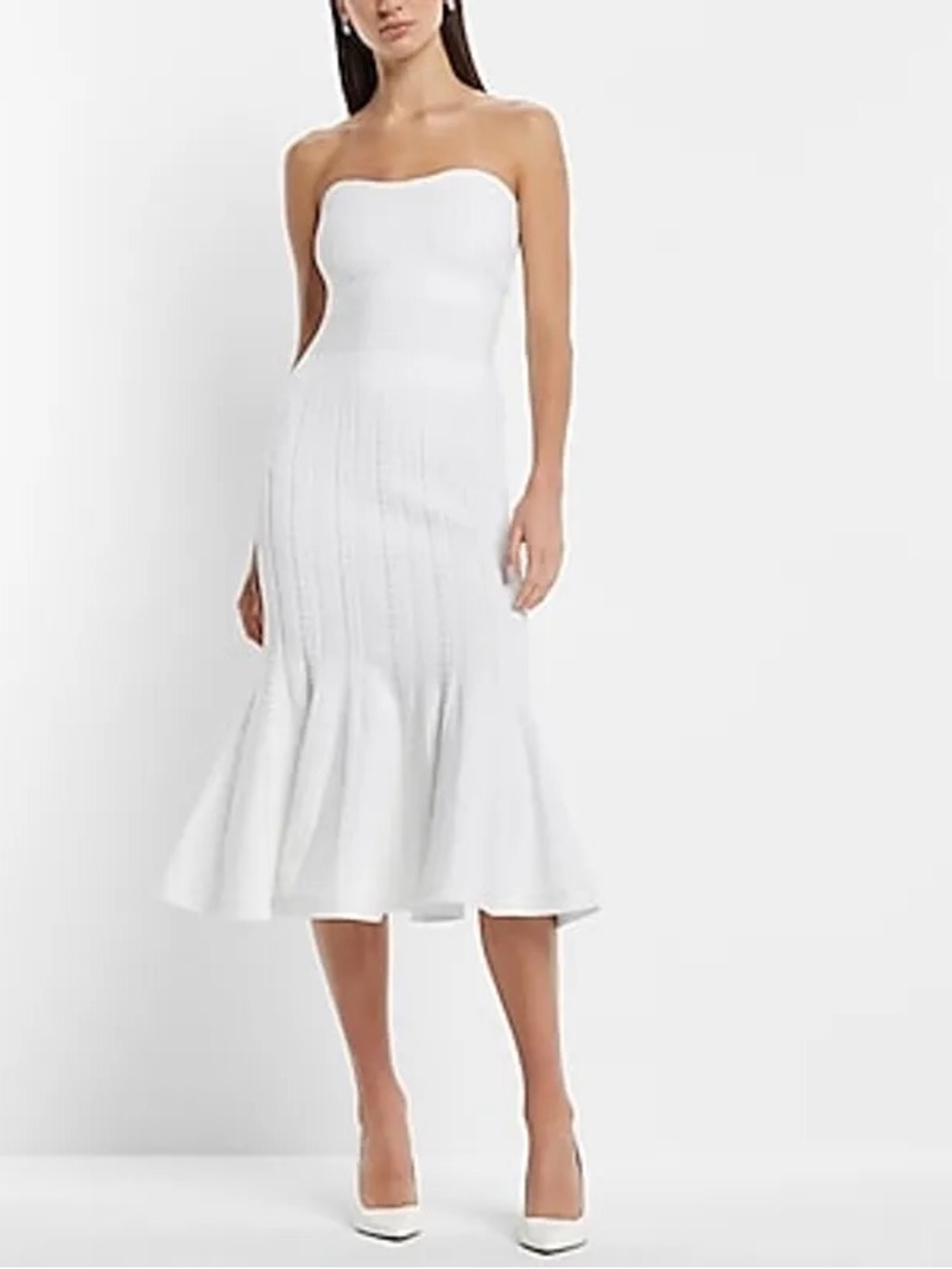 Express Strapless Knit Mermaid Midi Cocktail & Party Bridal Flounce Hem Dress